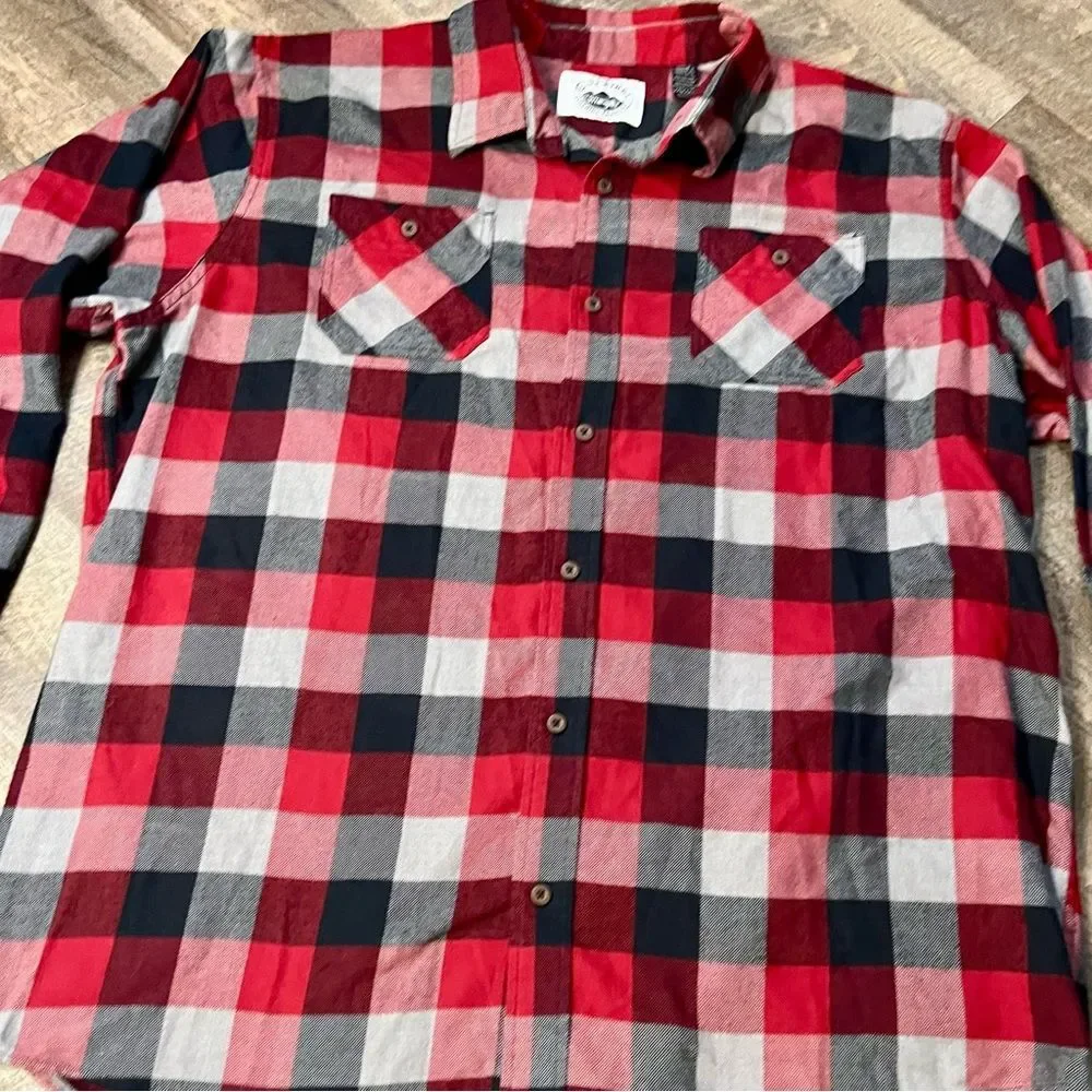 Wrangler Blue Ridge 2XT Buffalo Plaid Flannel Shirt Red Black Tall Men’s